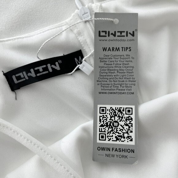 Sz M- NWT OWIN White Asymmetrical Neckline Side Split Sexy Bodycon‎ Midi Dress - Picture 12 of 15